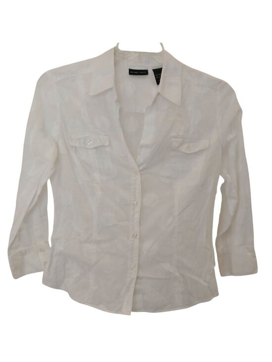 New York & Company Tops - New York & Co Womens M White Textured Button Shirt 100% Cotton 3/4 Sleeve #D-30
